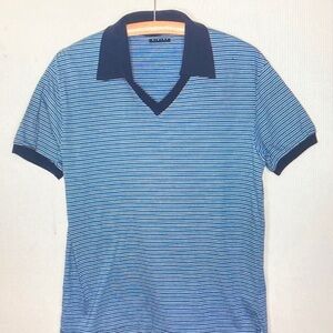 Sisley Navy and Light Blue Striped Polo Shirt